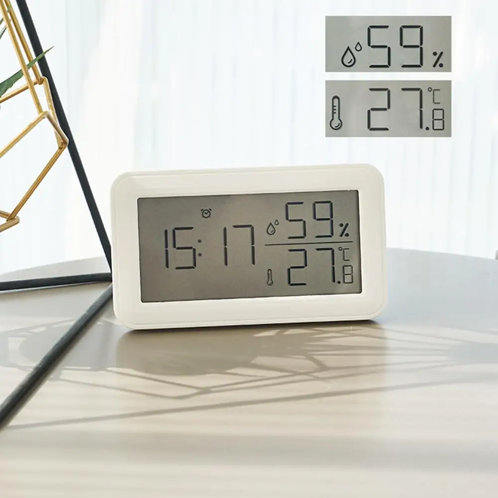 

Digital Alarm Clock Desktop Temperature LCD Digital Thermometer Desktop Hygrometer Battery Operated Time Date Calendar