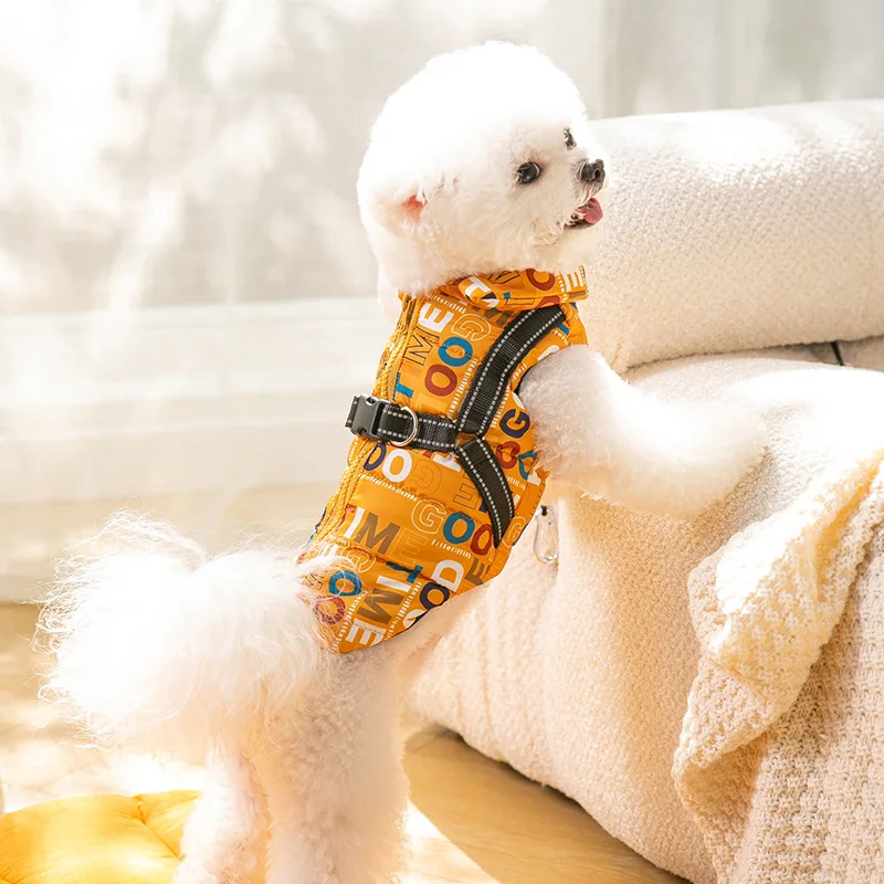 Fashion Letter Pet Vest Small Dog Can Be Pulled Out Cotton Coat Winter Dog Clothes Teddy Dog Warm Clothes XS-XL