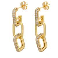 qmhje chain dangle earrings for women cz geometric gold silver color stud drop tassel piercing retangle trendy jewelry punk