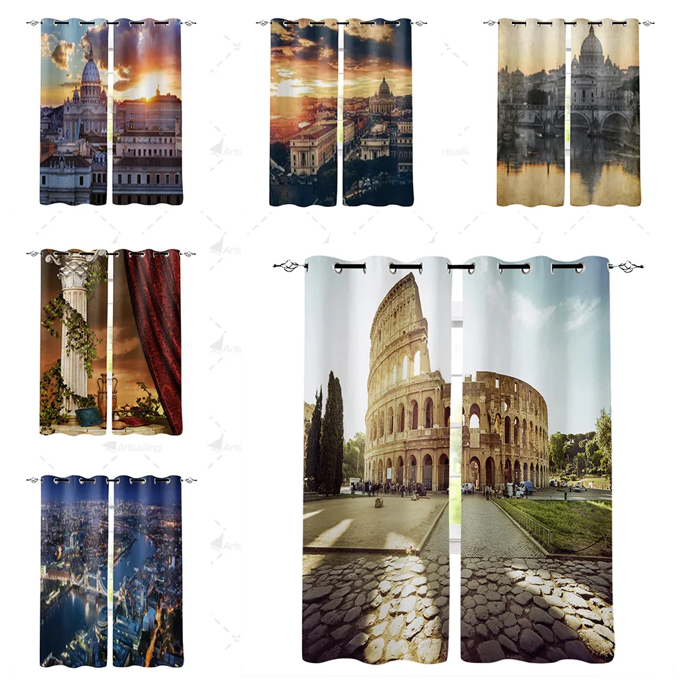 Roman Architecture Modern Perforated Curtains For Living Room Bedroom Kitchen Window Treatment Drapes Home Hotel Decoration
