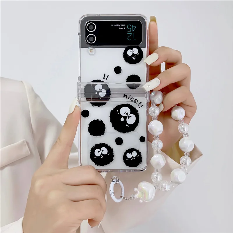 

Cartoon Coal Ball Elf Phone Case for Samsung Galaxy Z Flip 4 3 Hard Cover for ZFlip3 Zflip4 Solid Shell Bracket