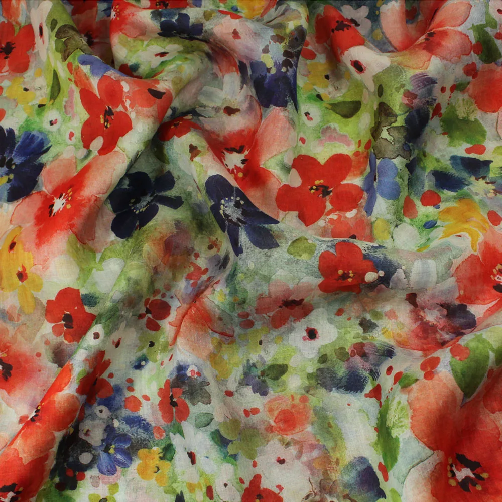 

one meter High end pure ramie tissu Plant flowers printing tela Colorful shirt dress cheongsam fabric