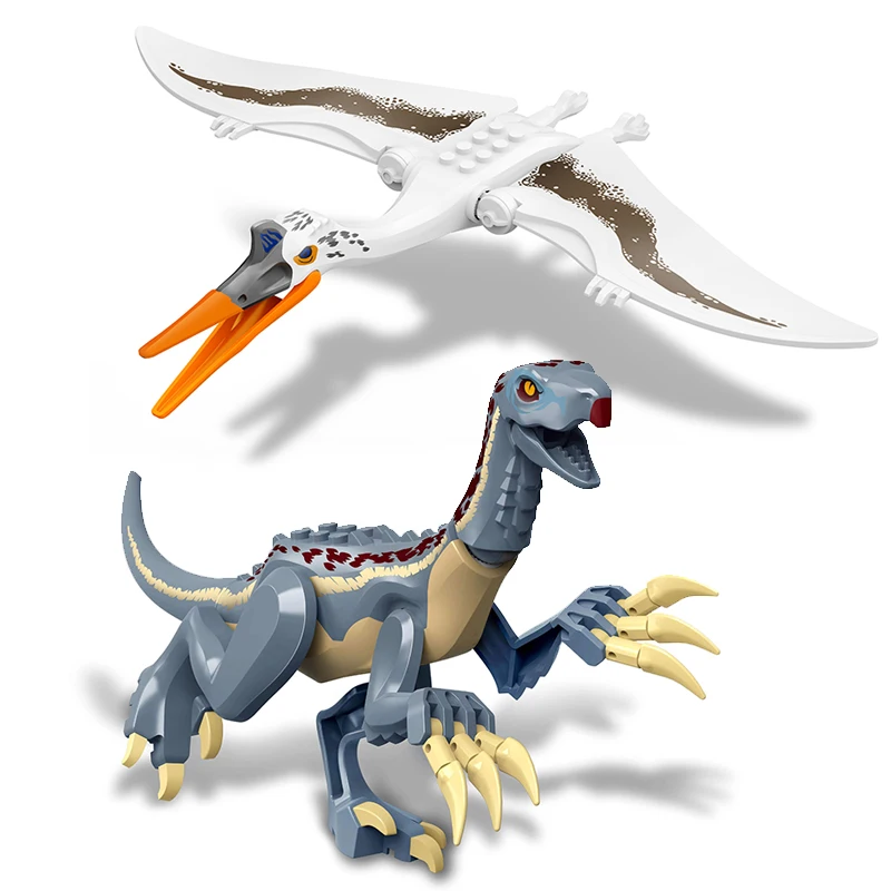 NEW Jurassic Dino World 3 Dinosaurs Pterosauria Therizinosaurus DIY Building Blocks Bricks Dinosaurios Park Figures Toys Gifts