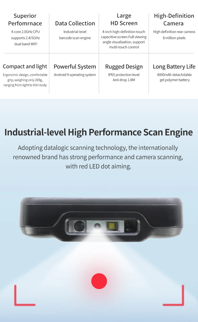 Дешевый IP65 прочный сканер штрих-кода PDA Android мобильный портативный промышленный