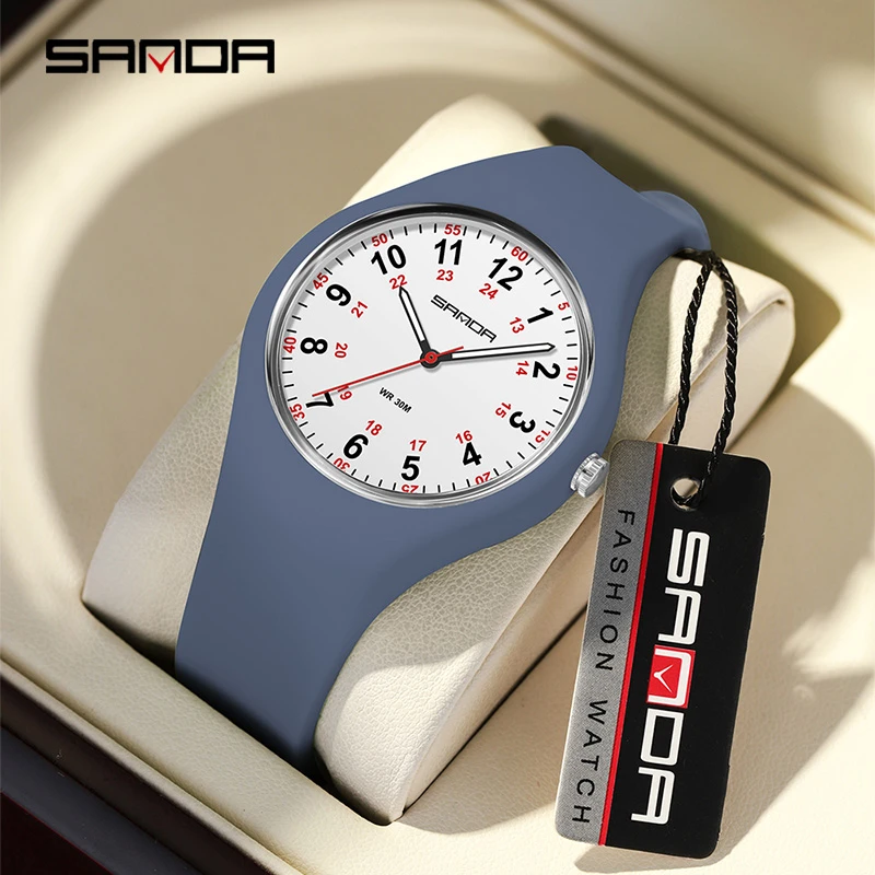 SANDA 3253 Студенческие кварцевые часы Модные простые белые зеленые красные синие