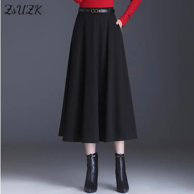 

Женская юбка-трапеция с эластичным поясом, средней длины