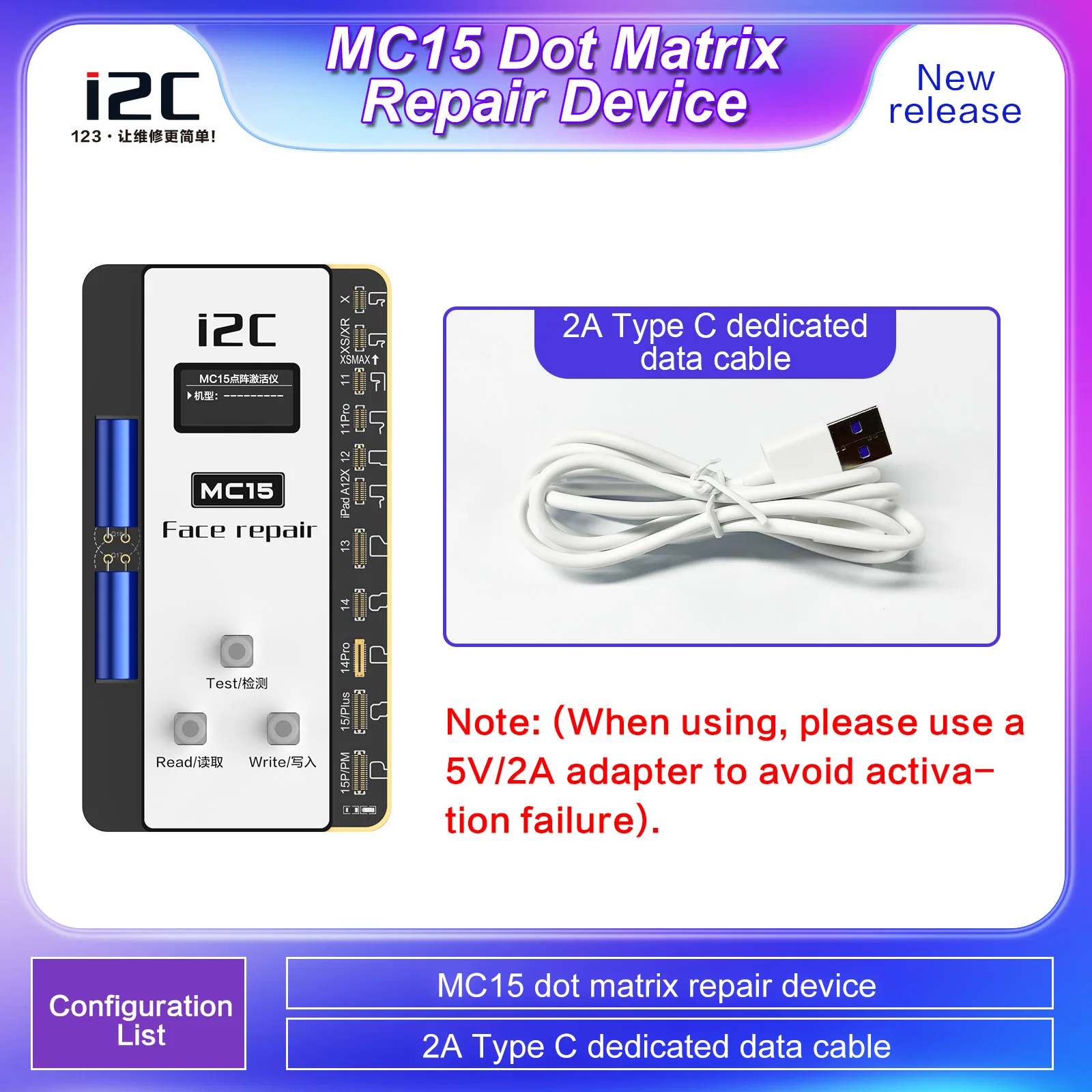 

i2C MC15 Repair Face ID Programmer with Tag On Flex для iPhone X 11 12 13 14 Face ID Repair I2C Face ID Недемонтажное устройство