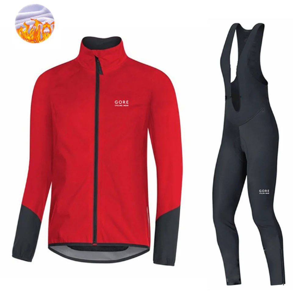 

GORE Cycling Wear Winter Thermal Fleece Jacket Hot Bicycle Clothing Men Long Wool Tops Road Bike Jersey Suit Warm Bib Pants