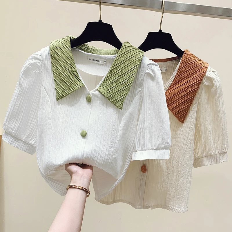 

Милые летние стильные рубашки с коротким рукавом, модные блузки 2022, недорогая винтажная одежда для женщин, женская одежда в стиле Харадзюку,...