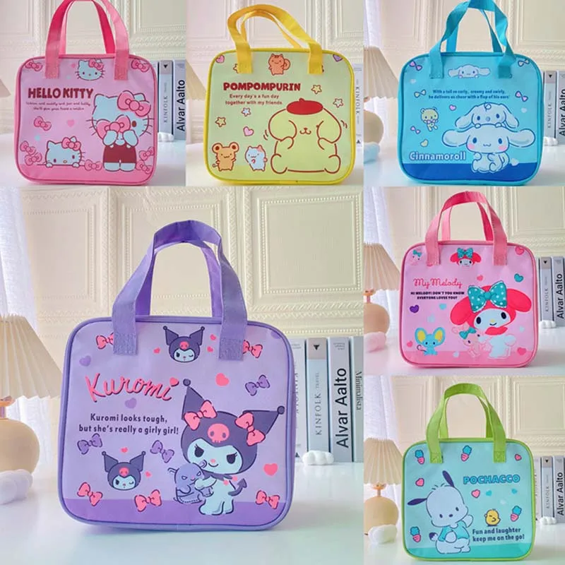 

Sanrio Kittys Melody Cinnamoroll Pochacco Kuromi Purin Kawaii Lunch Bag Student Reusable Bento Bags Large Capacity with Handle