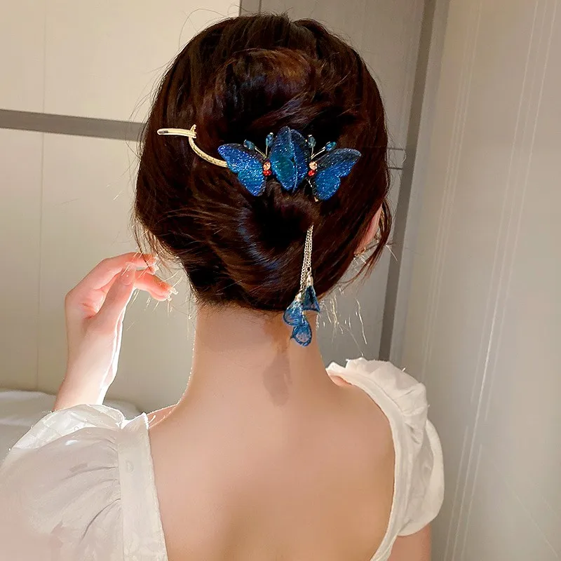 

Заколка для волос в стиле ретро с бабочками и кисточками, шпильки для волос, заколка для конского хвоста, заколки, заколки для волос, головные уборы, аксессуары для волос для женщин