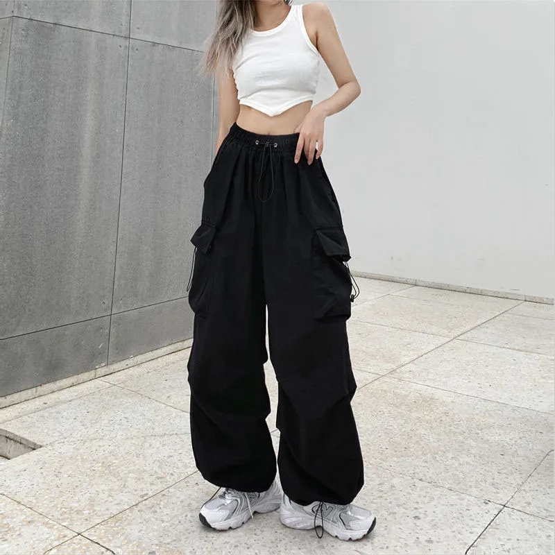 

CRYU винтажные карманы женские штаны карго с высокой талией, уличная одежда в стиле хип-хоп Harajuku, мешковатые модные широкие брюки Y2K