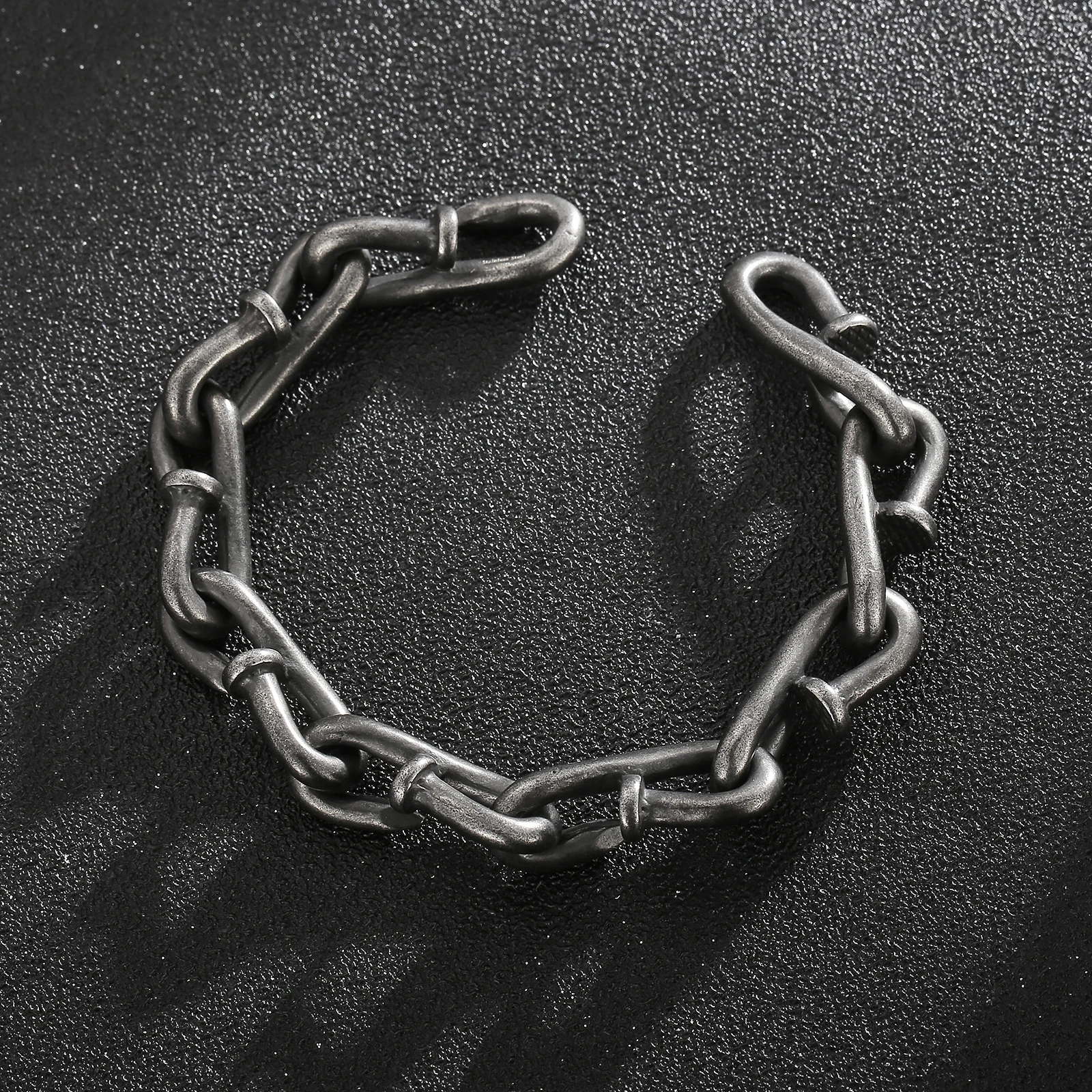 

HaoYi Vintage Stainless Steel Nails Chain Bracelet For Men Fashion Oxidized Black Punk Cuff Jewelry Gift