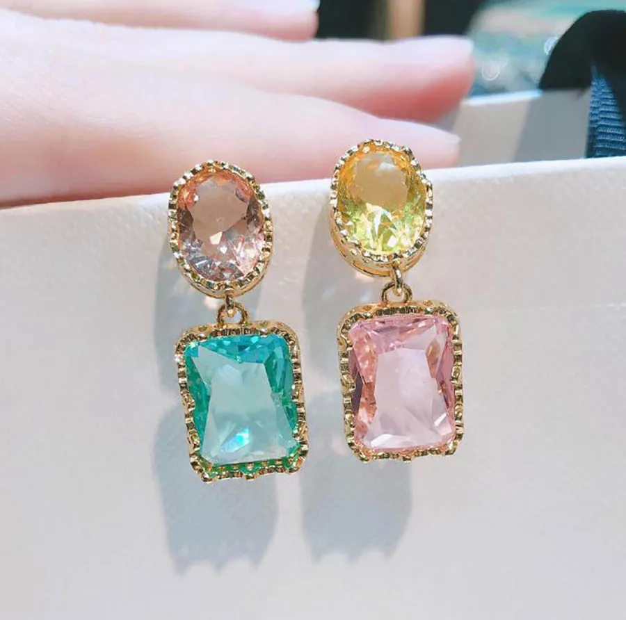 

European retro Baroque Italian AB sytyle earrings designer asymmetrical summer colorful waterdrop fashion jewelry