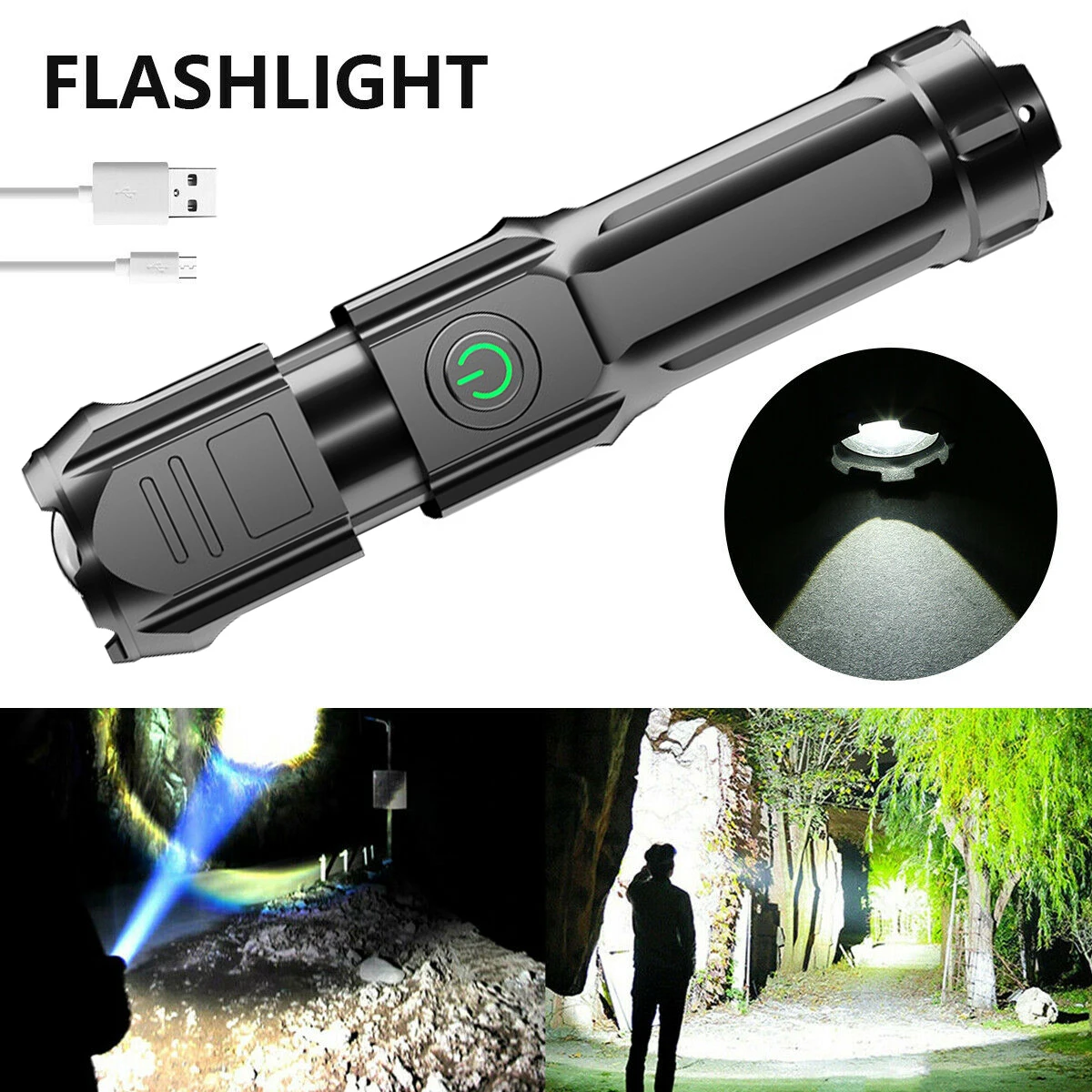 

New LED Flashlight 4 Lighting Modes Zoom Torch Light with 1000mAh Battery USB Chargeable LED Torch Life-grade Waterproof Flash