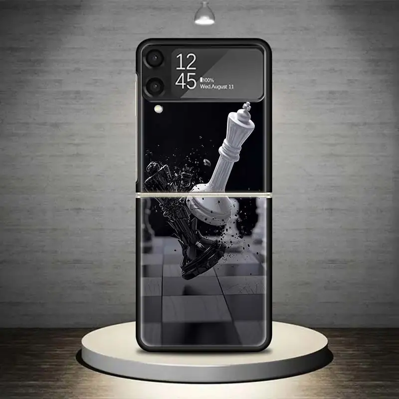Чехол для телефона с шахматными играми Samsung Galaxy Z Flip 4 5 Flip3 5G черный Жесткий ZFlip4 ZFlip5