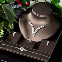 hibride exquisite shiny leaf design white cubic zirconia fashion brand ladies earring pendant necklace chic jewelry sets n 728