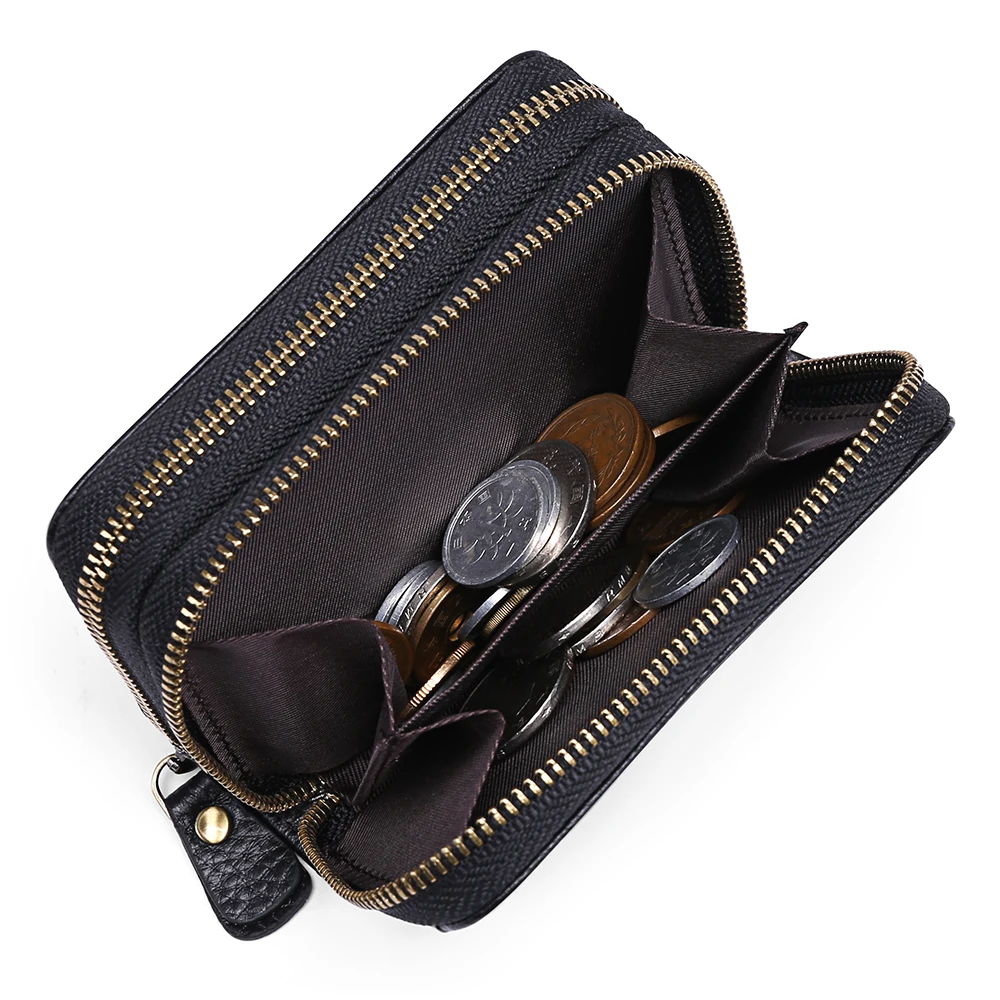 SENDEFN RFID Blocking Fashion Women Card Holder Genuine Leather Wallet Double Coin Zipper Large Capacity Female Wallet Purse