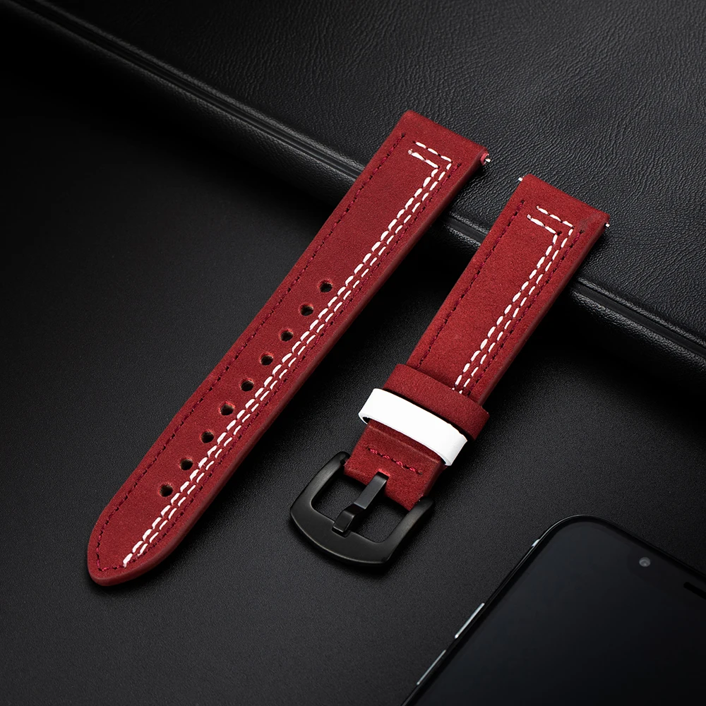 

20/22mm Leather band for Samsung Galaxy watch 5/pro/4/classic/Active 2 40mm/44mm retro bracelet for Amazfit GTS/GTR 4/3/2e strap