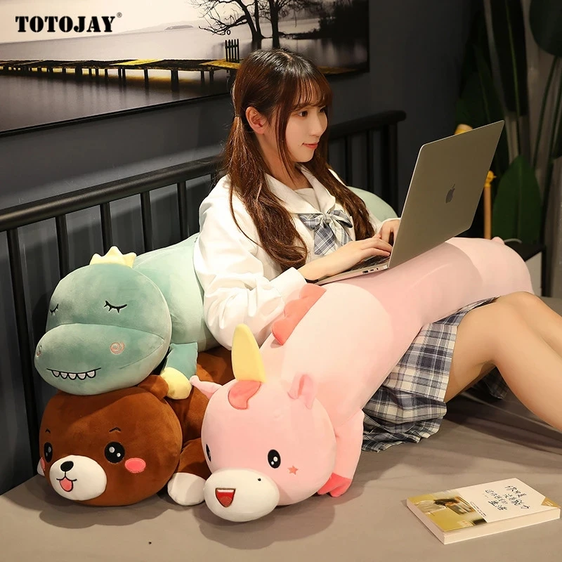 80-120CM Животные Плюшевая Игрушка Длинная Подушка для Сна Мягкий Друг На Ногах Единорог Динозавр Кот Коричневый Медведь Свинья Игрушки для Детей.