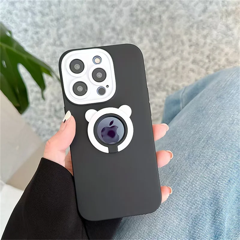 

Unisex Bear Ring Holder Shockproof Cases For iPhone 13 12 11 Pro Max 14 Max All Lens Protect Case Cute Bear Liquid Phone cover