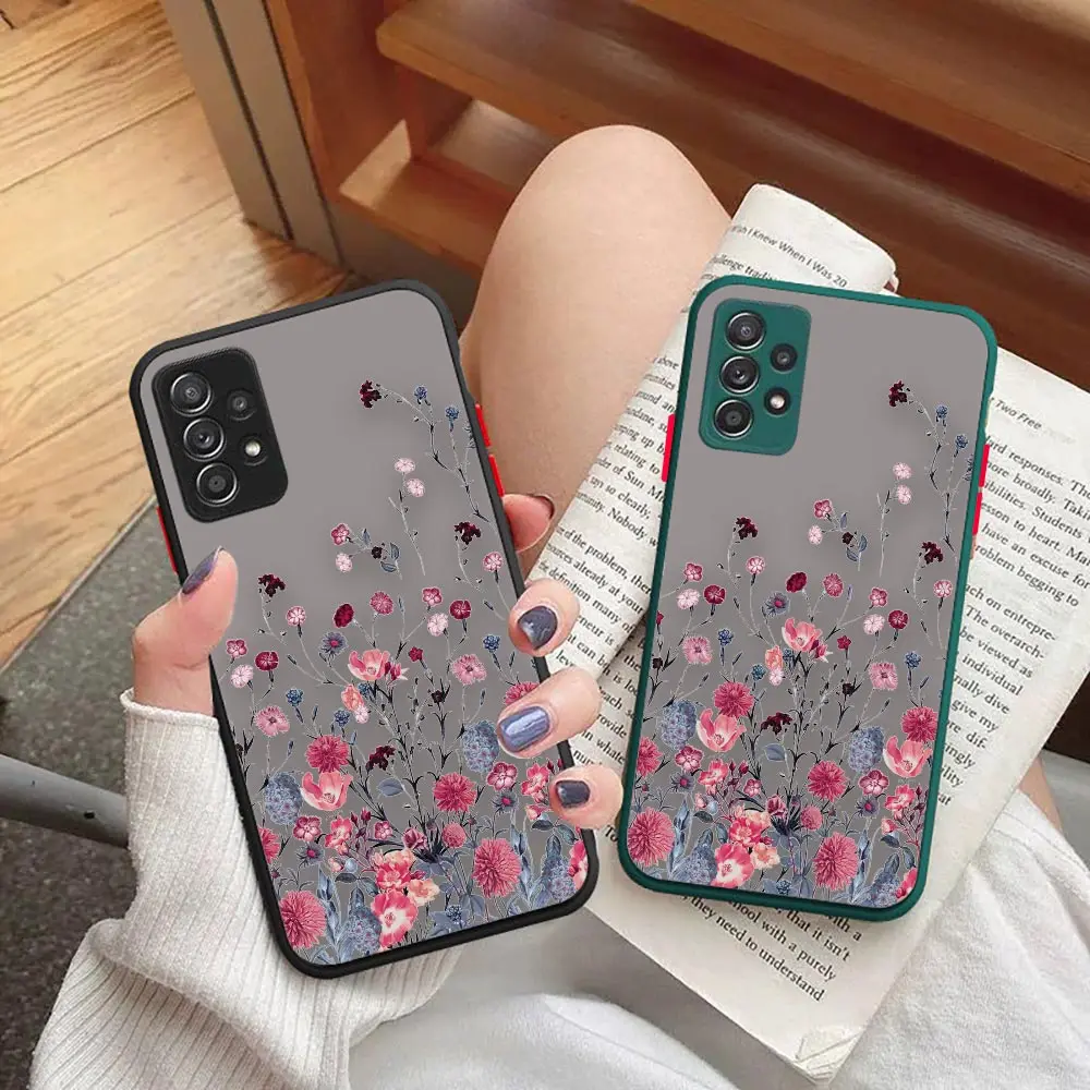 

Beautiful Colorful Floral Matte Case For Samsung A73 A72 A53 A33 A70 A52 A51 A50 A42 A32 A31 A30 A22 A21S A12 A10S A10 5G Case