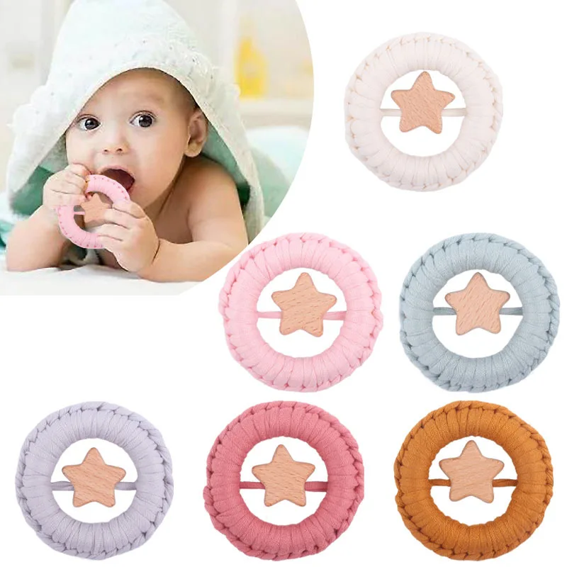 

Baby Cartoon Star Teether Solid Color Handmade Cotton Woven Rattle Safety Nursing Teething Toy Newborn Baby Stuff Accessories