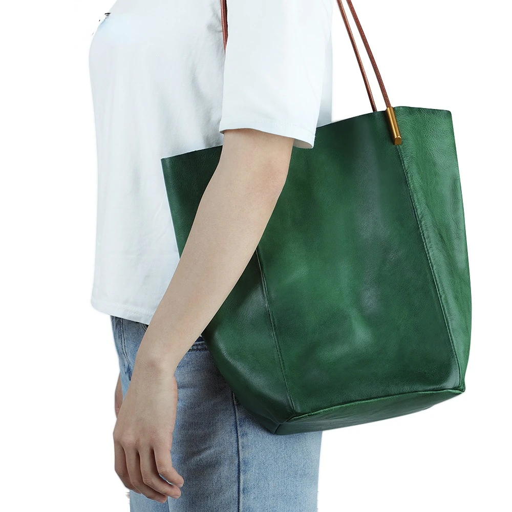 Women's Real Leather Tote2023 New Fashion Cow Genuine Leather Luxury Handbags Versatile Ladies Bags Large-Capacity  Vintage
