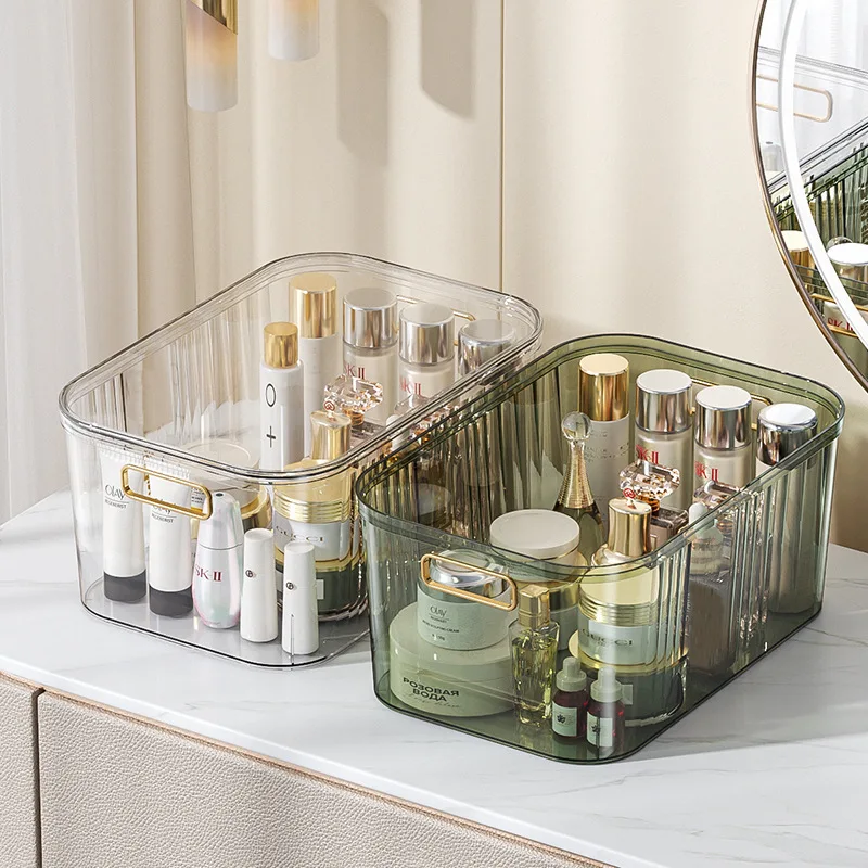 

Light Luxury Desktop Cosmetics Storage Box Wholesale Plastic Drawer Wardrobe Sundries Toy Storage Box Transparent Storage Basket
