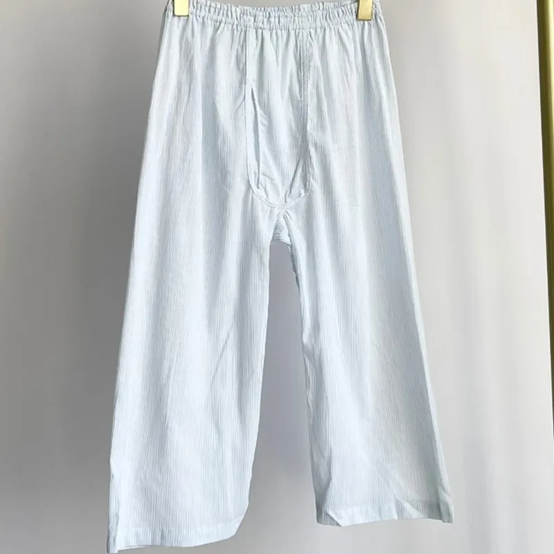Summer men's pajamas home cropped pants light cotton and linen single-layer gauze breathable and comfortable