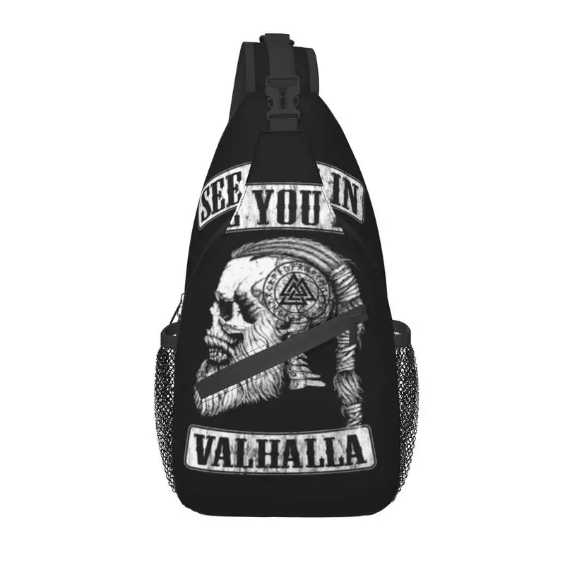 

See You In Valhalla Skull Viking Sling Bag for Men Norse Odin Ragnar Warrior Shoulder Chest Crossbody Backpack Traveling Daypack