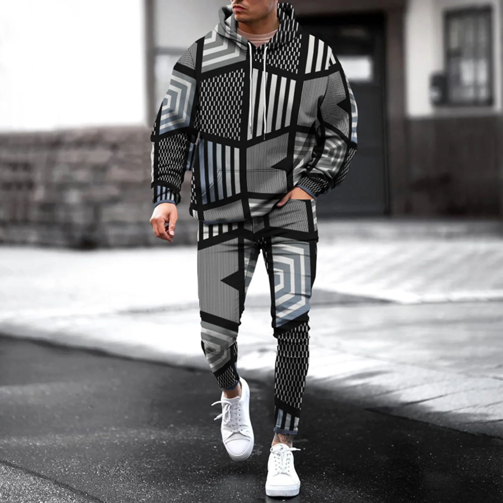 

Мужская Спортивная Толстовка в стиле пэчворк, модный дизайнерский свитшот из двух предметов с графическим рисунком, пуловеры для тренировок в стиле хип-поп, комплект Hombre