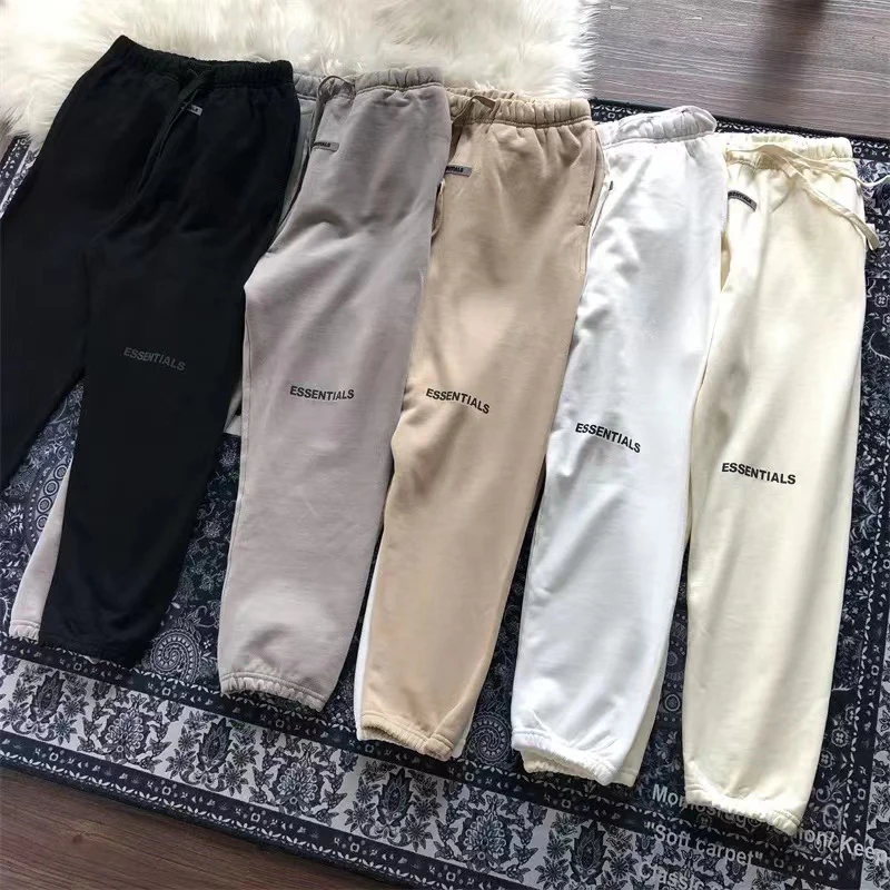 

New Fashion ESSENTIALS Sports Pants Reflective Lettered Print Jogging Pants Hip Hop Loose Men Women 100% Cotton Sweatpants