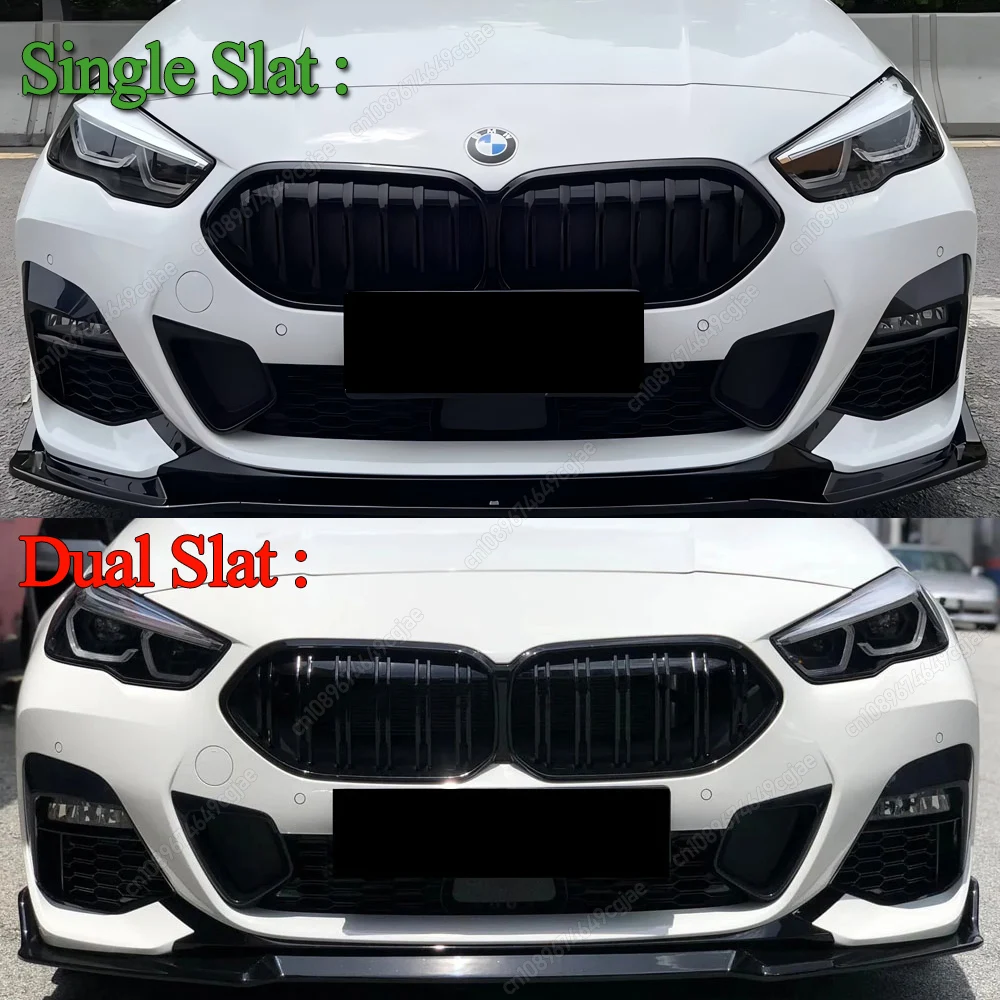 Фото Для BMW F44 218i 220i M235i 216d 218d 220d Gran Coupe M-Sports 2020-2024: Гоночная решетка радиатора (одинарные/двойные ламели), ABS, глянцевый черный цвет №3