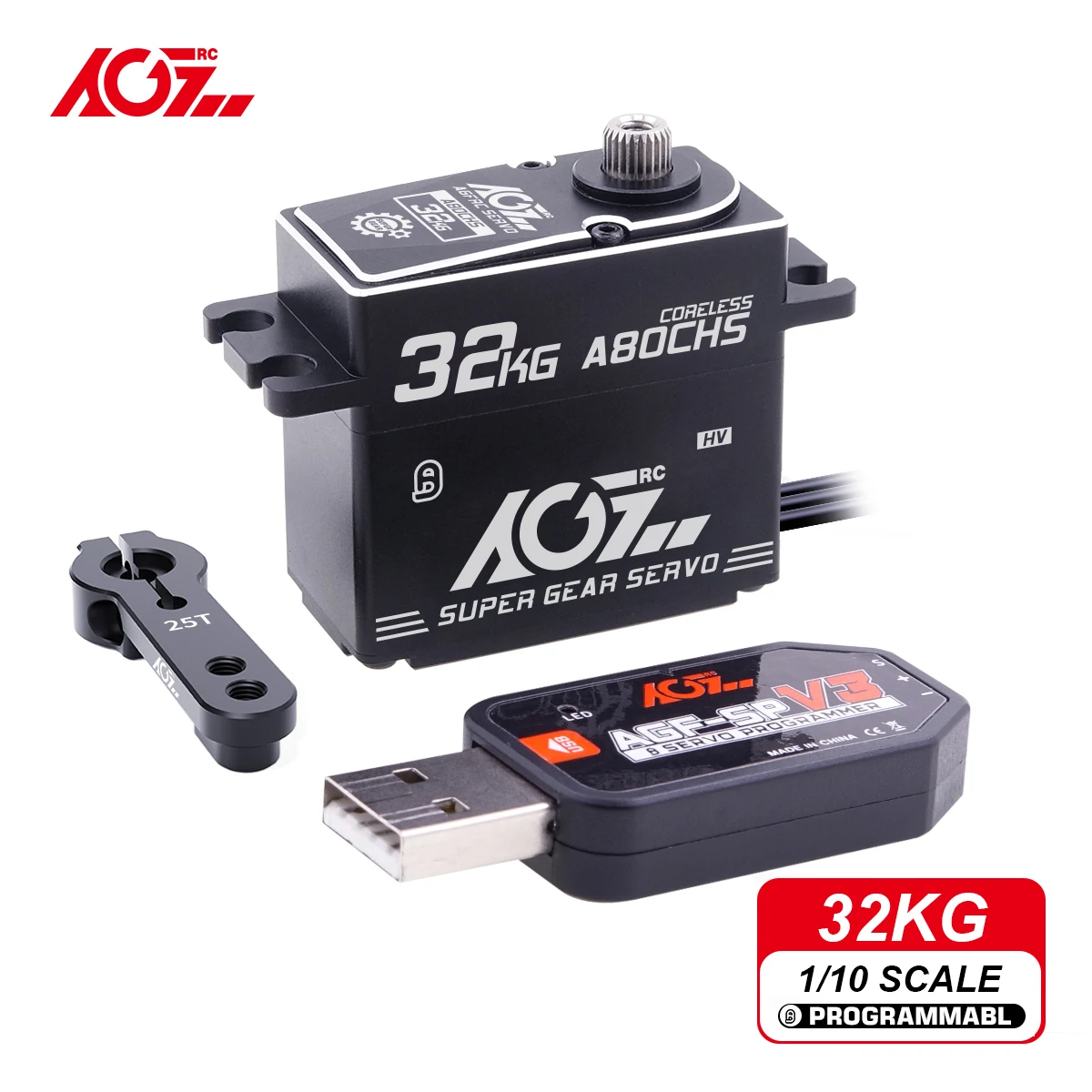 Бесщеточный двигатель AGFRC A80CHS, 32 кг, 7,4 В, цифровой сервопривод STD, металлические шестерни для радиоуправляемого автомобиля 1/10, лодки, дороги, грузовика, внедорожника