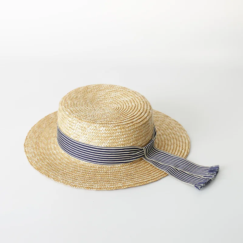 Women Straw hats Wide Brim Boater Hats Stripped Ribbon Band Sun Hats Summer Beach Hat Kuntucky derby Hat Church Fedoras