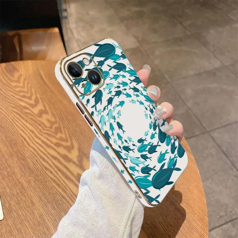 Fish Gather Luxury Plating Phone Case For iPhone 14 13 12 11 Plus Pro Max Mini X XR XS SE2020 8 7 6 6S Plus Cover