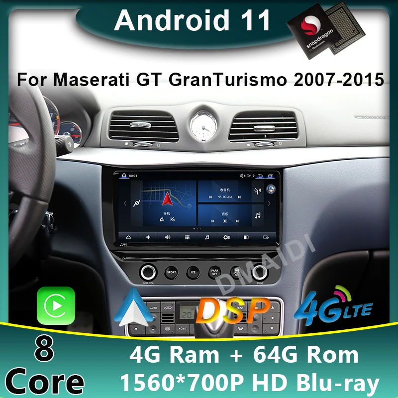 

For Maserati GT GranTurismo 2007-2015 10.1" Qualcomm Android 11 Car Multimedia Player Stereo Receiver Radio with 4G LTE Carplay