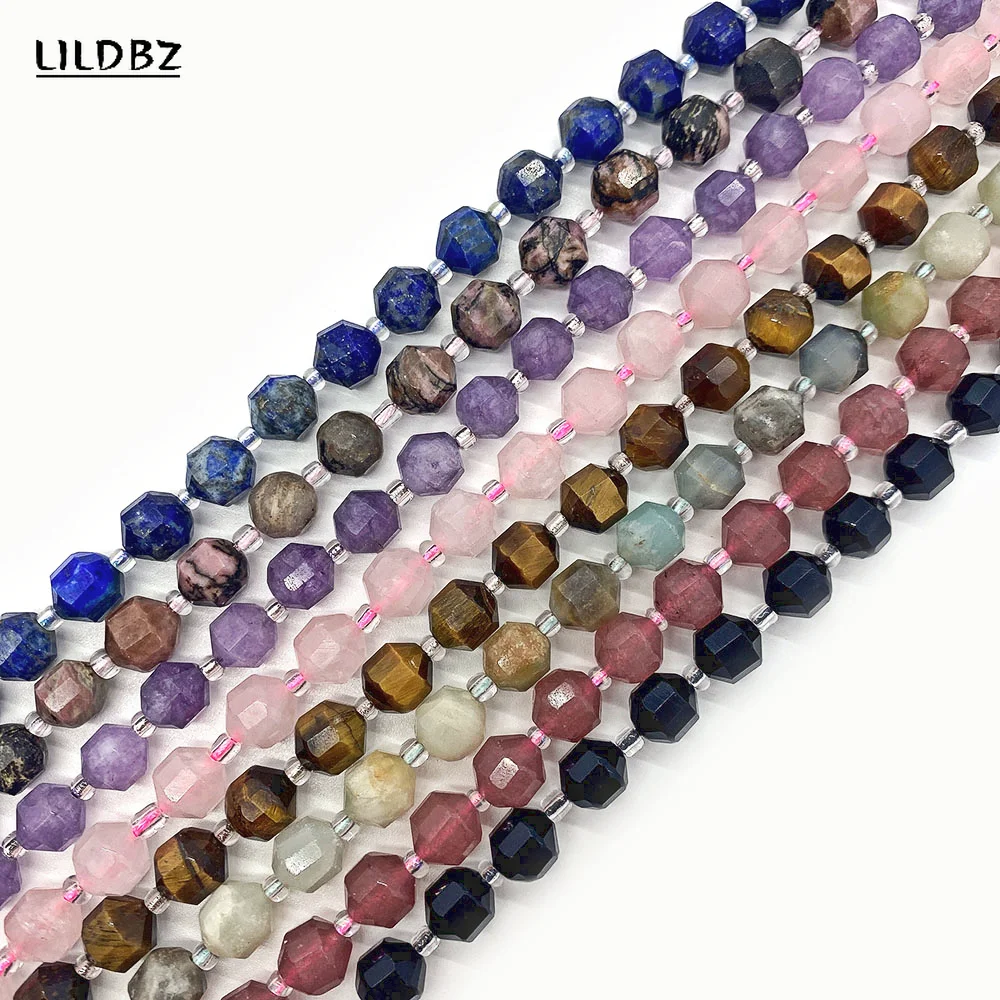 

Natural Stone Amethyst Obsidian Faceted Passepartout Necklace Beads 8-10mm Charm Jewelry Handmade DIY Bracelet Earring Accessory