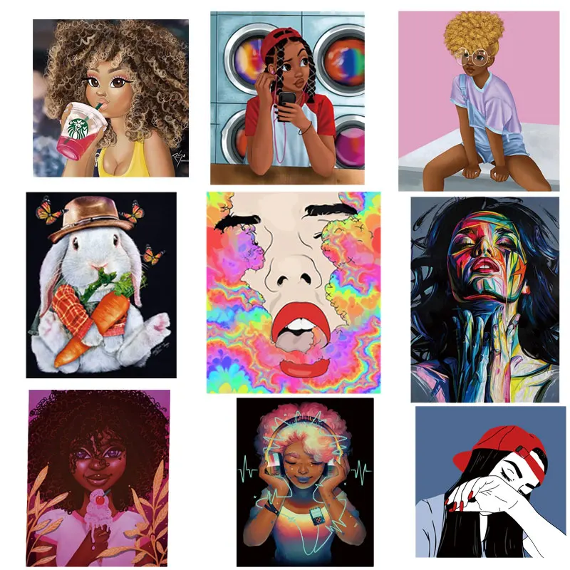 

Aesthetic Music Black Girl Patch Clothing Thermoadhesive Patches on Clothes Iron-on Transfers Cartoon Rabbit Stickeres Aesthetic