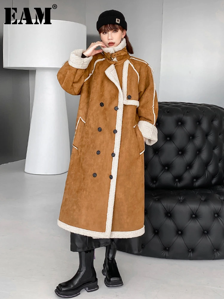 

[EAM] Loose Fit Lambswool Big Size Thick Long Warm Jacket New Long Sleeve Women Coat Fashion Tide Autumn Winter 2023 1DF2912