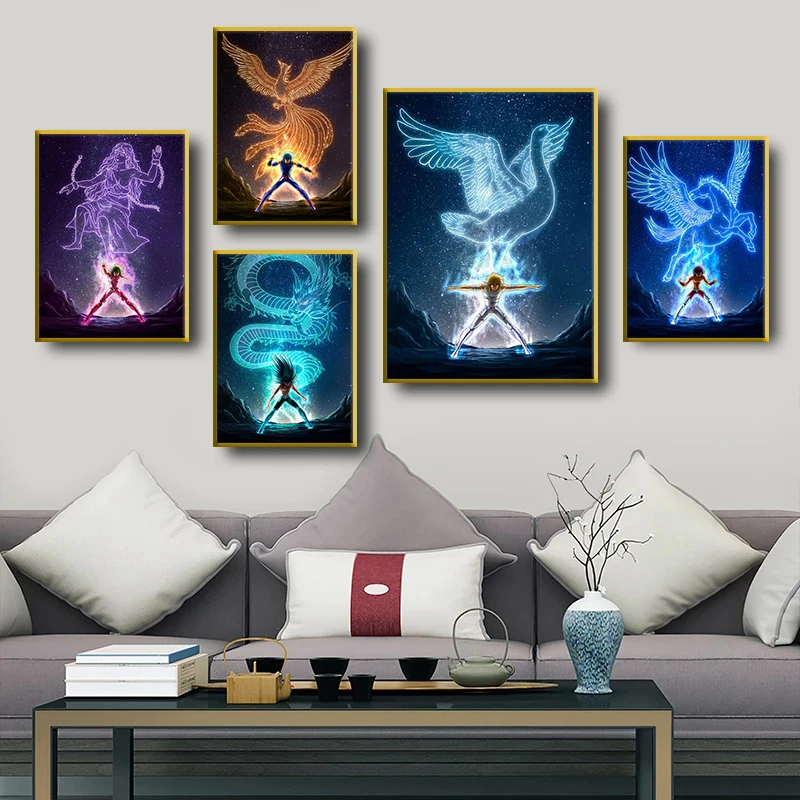 

Anime Saint Seiya Canvas Painting Dragon Power Andromeda Power Pegasus Home Decoration Neon Poster Children's Room Decoration Mu