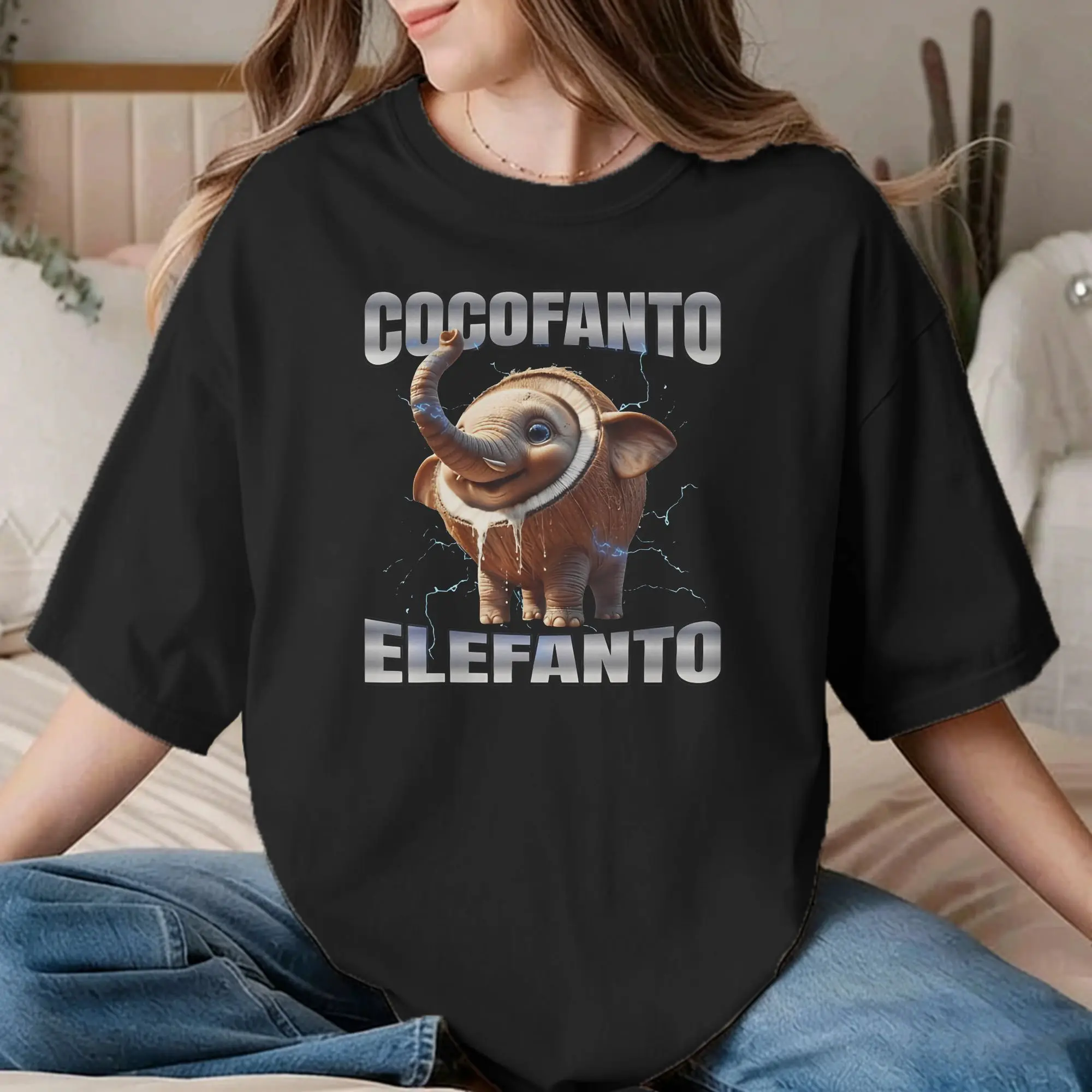 Фото Потрясающая винтажная забавная футболка Cocofanto Elefanto для мужчин и женщин, хлопковые футболки с круглым вырезом, итальянские футболки Brainrot, одежда больших размеров №1