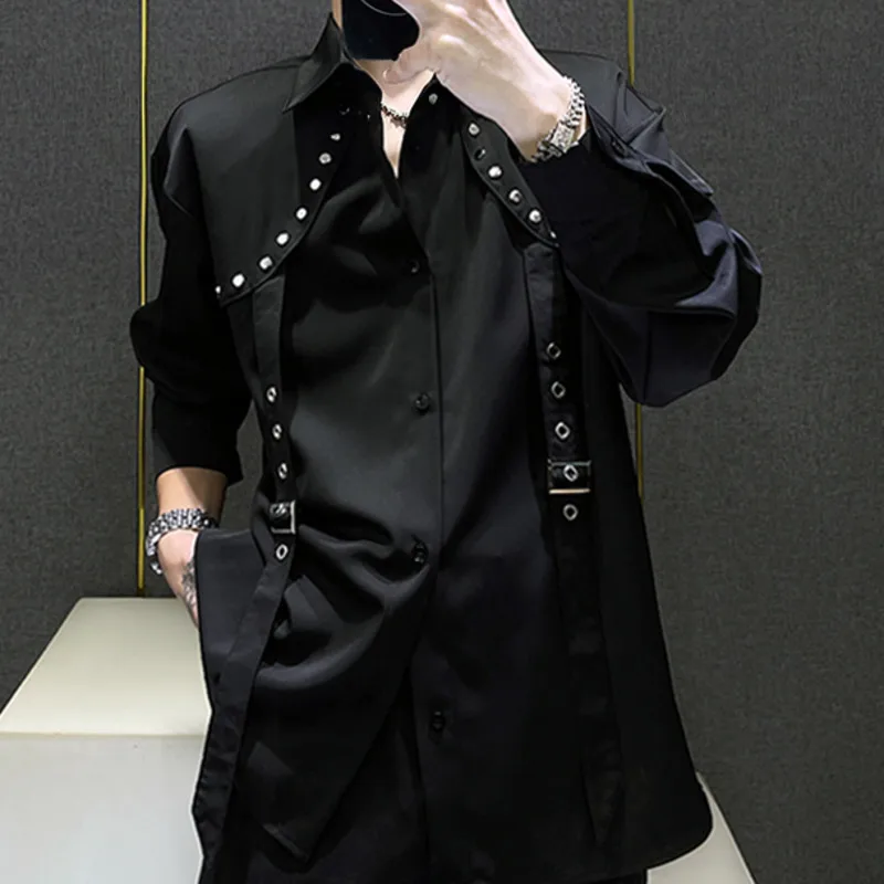 2024 роскошная мужская рубашка с украшением и заклепками Camisa Hombre уличная