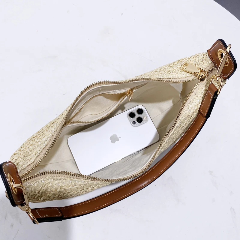 Пляжные соломенные сумки в богемном стиле с полумесяцем для женщин роскошная