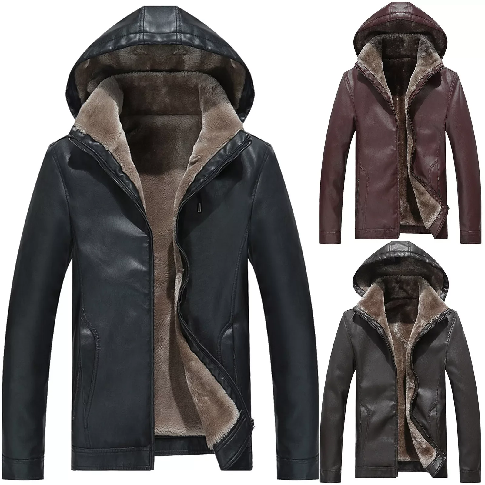 

NEW IN Men Autumn And Winter Fashion Solid Color Pocket Thick Coat Leather Jacket Drift Coat