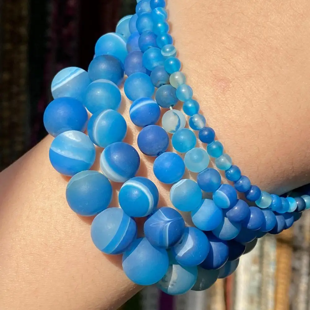 

Natrual Stone Frosted Blue Sardonyx Beads Stone Round Loose Spacer Onyx 6 8 10 12MM for Braceet Necklace Making