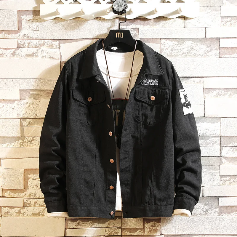 

Spring and Autumn Black Denim Jacket Male Korean Version Slim Student Jacket Men's Youth Fashion Handsome Clothes