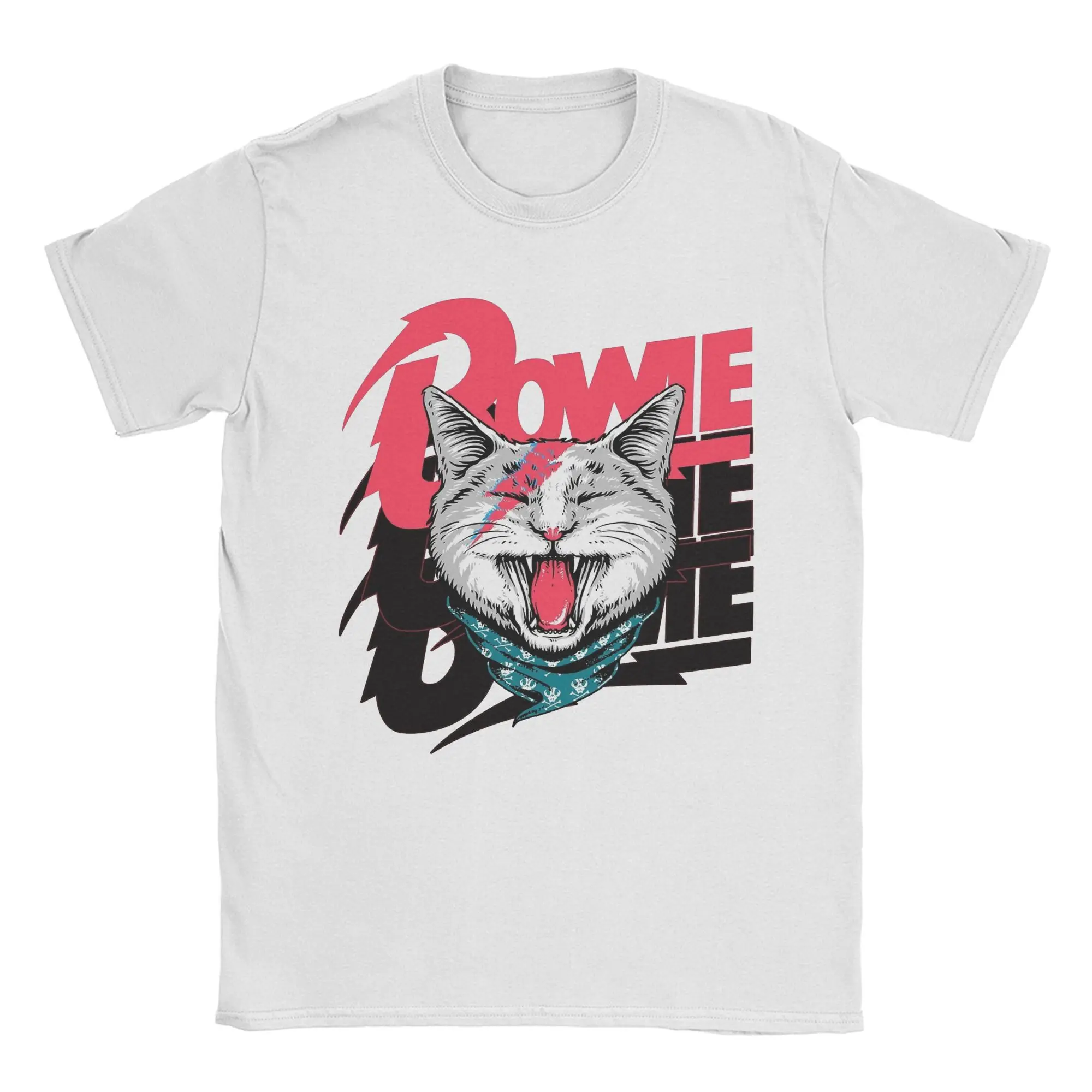 Davids Bowies Cat T-Shirts for Men Women Vintage 100% Cotton Tees Round Neck Short Sleeve T Shirts Gift Idea Clothes