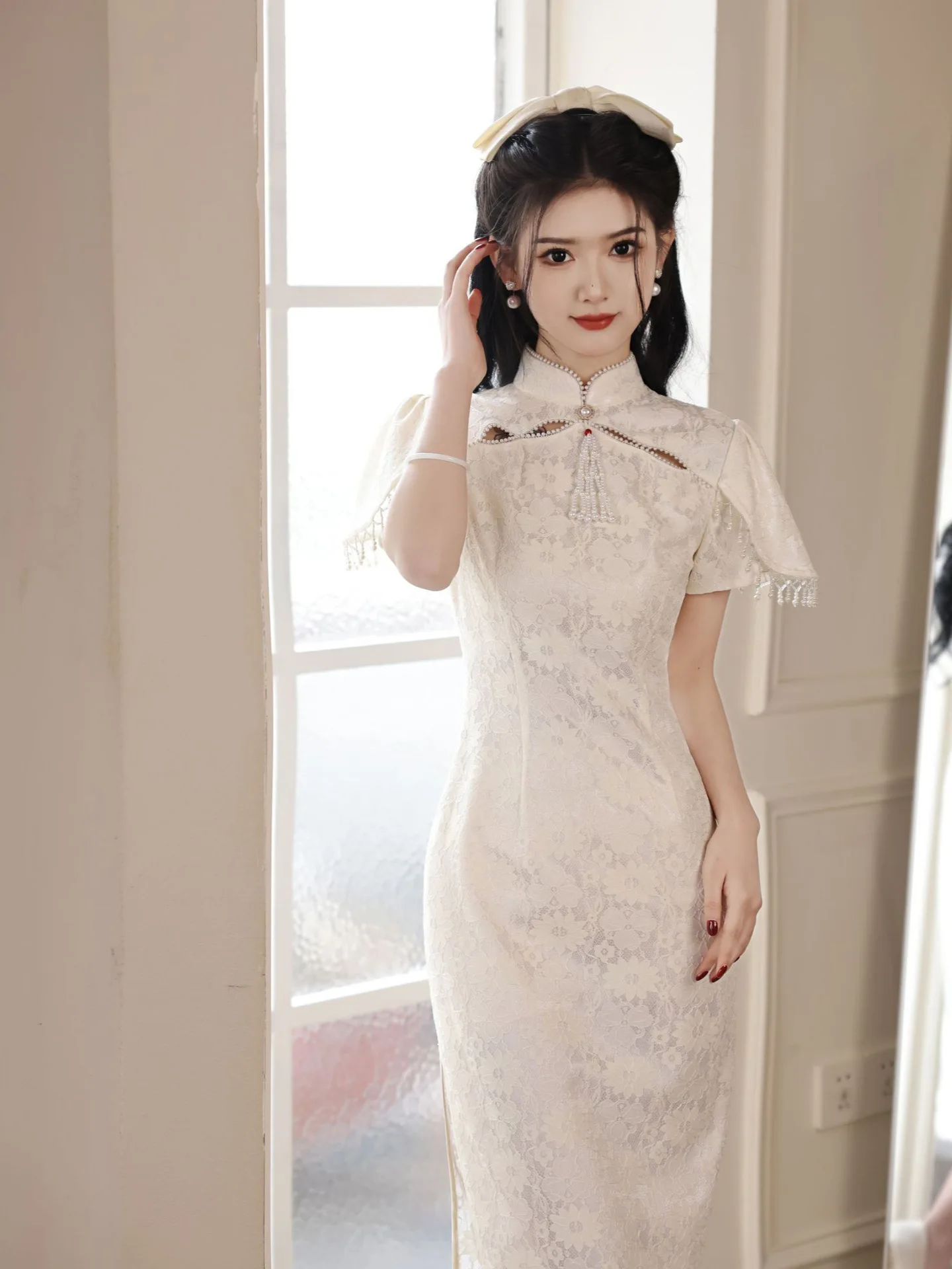 Новое улучшенное молодежное платье-Ципао в китайском стиле кружевное